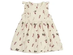 Råhvid ærmeløs kjole fra Petit Piao med røde sommer ribs PP228 Berry